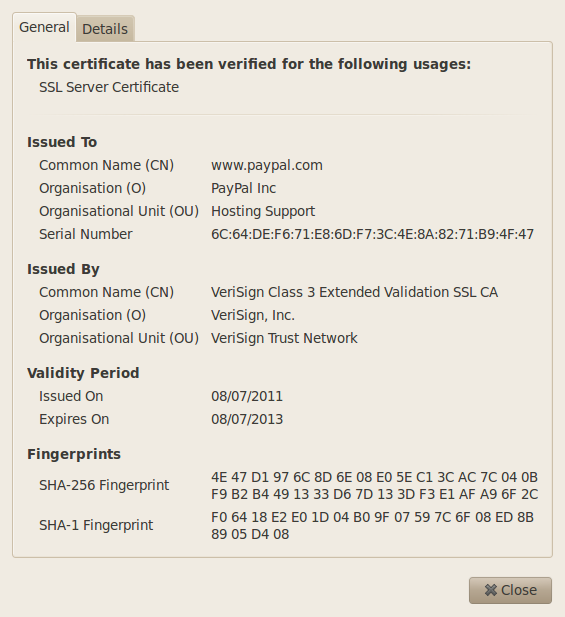 Paypal's SSL certificate